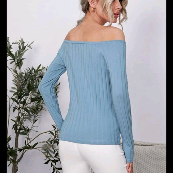 Off Shoulder Ribbed-Knit Shirt Women's - Picture 4 of 14